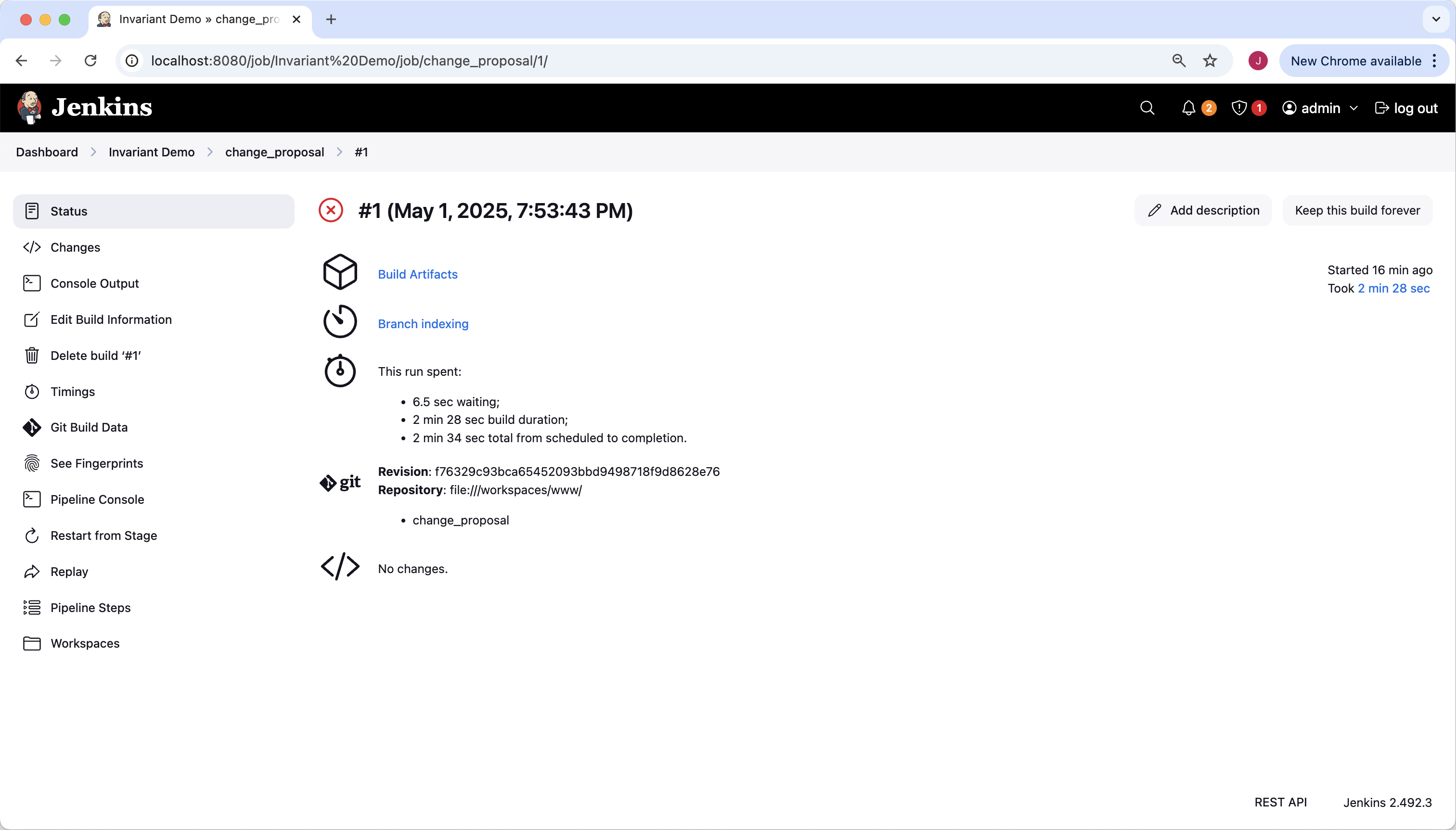 Change Proposal in Jenkins, first build